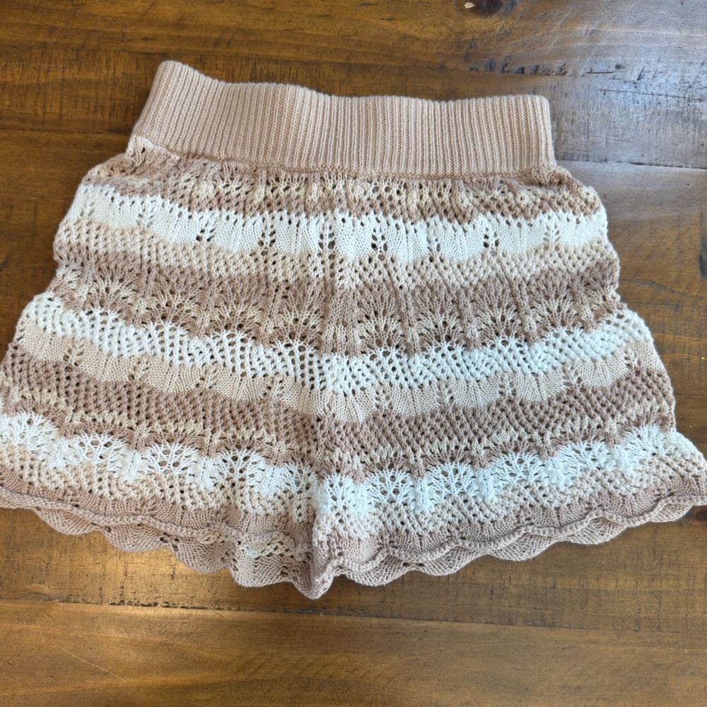 Princess‎ Polly Knit shorts brown white stripe crochet size 0 NWOT